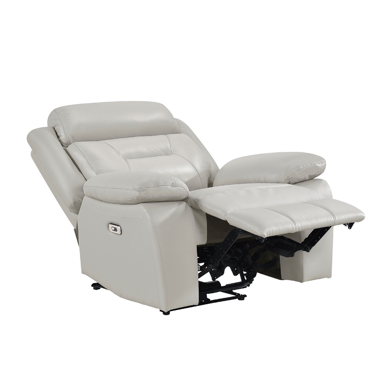 Conia Power Reclining Chair-Light Gray Silver Leather-USB Port