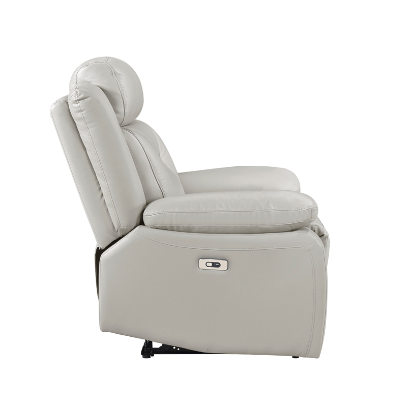 Conia Power Reclining Chair-Light Gray Silver Leather-USB Port
