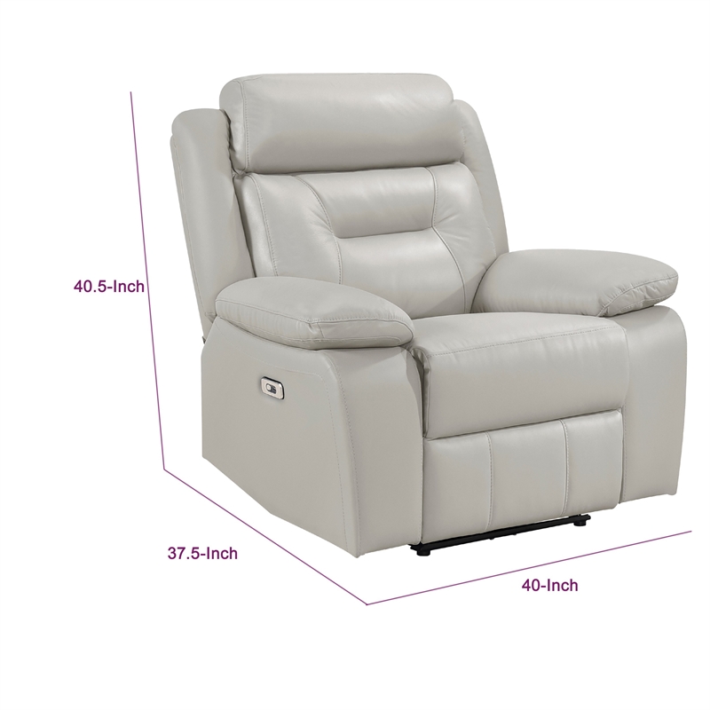 Conia Power Reclining Chair-Light Gray Silver Leather-USB Port