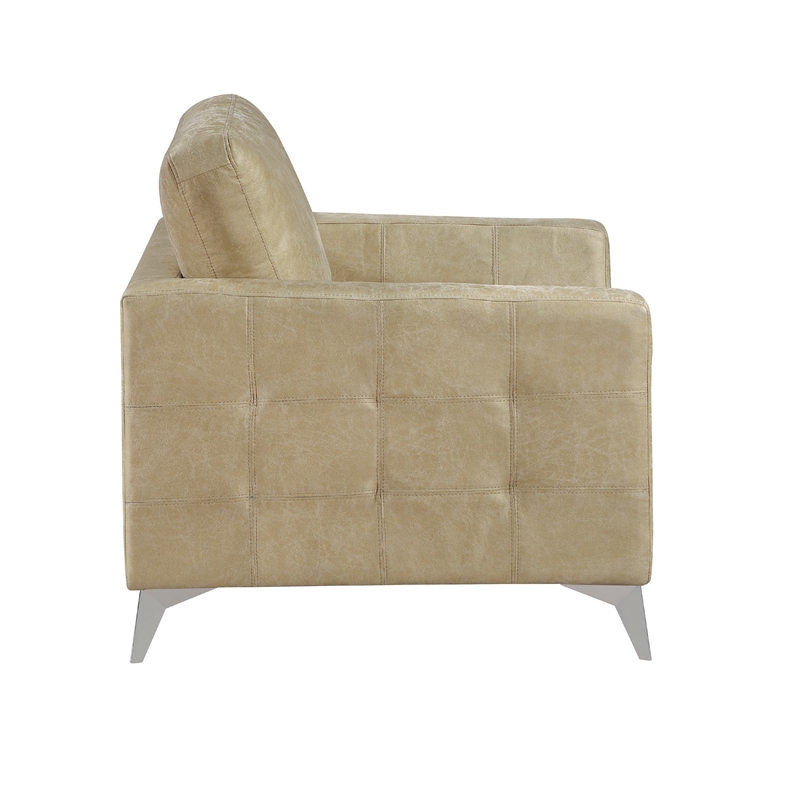 Casie Accent Armchair-Sand Brown Microfiber Foam-Chrome Legs