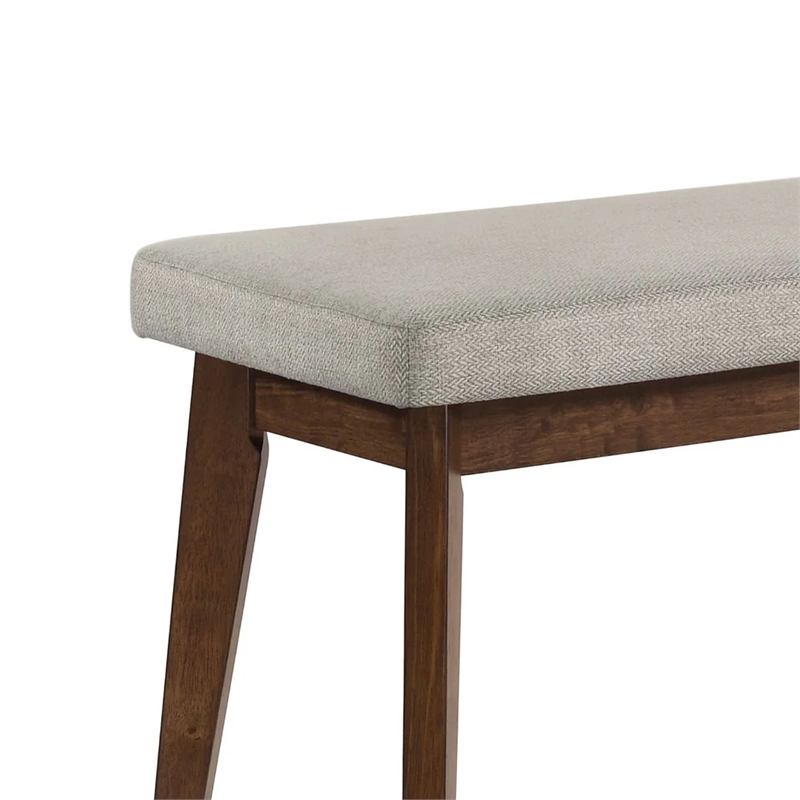 Lere Dining Bench-Beige Fabric-45 Inch Antique Style Brown Wood