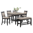 Filu Counter Height Dining Bench-Black Wood-Light Gray Linen-40 Inch