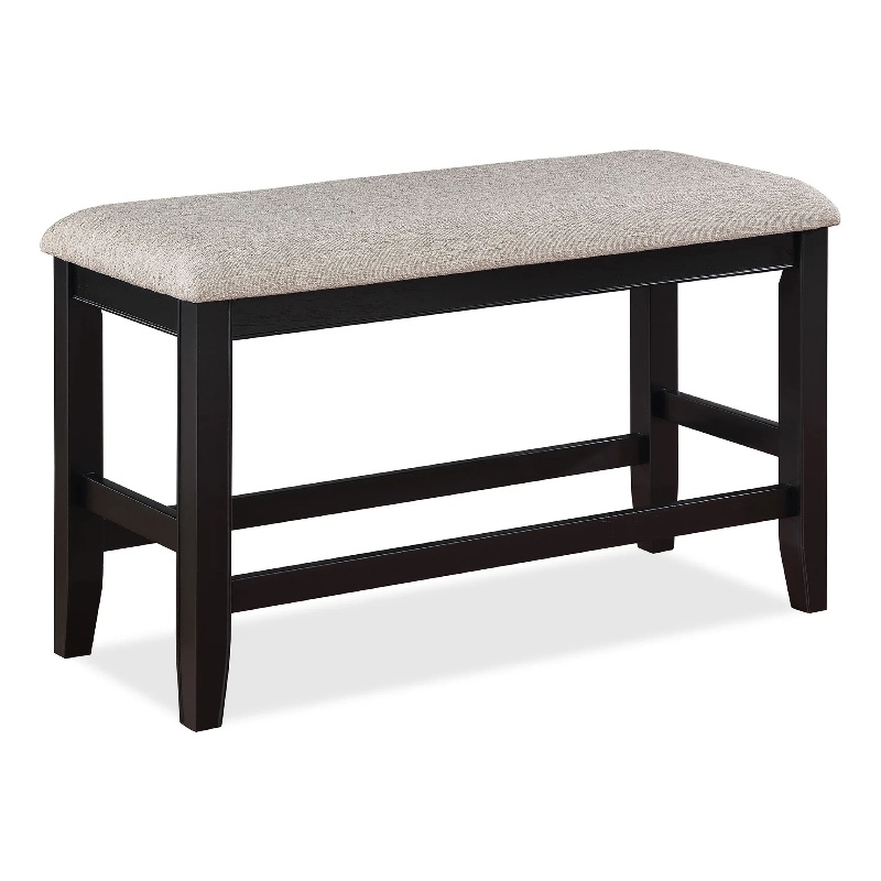 Filu Counter Height Dining Bench-Black Wood-Light Gray Linen-40 Inch