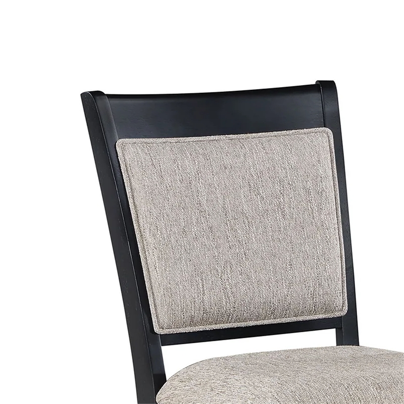 Filu Counter Height Chair Set of 2-Black Wood Frame-Gray Linen Seat