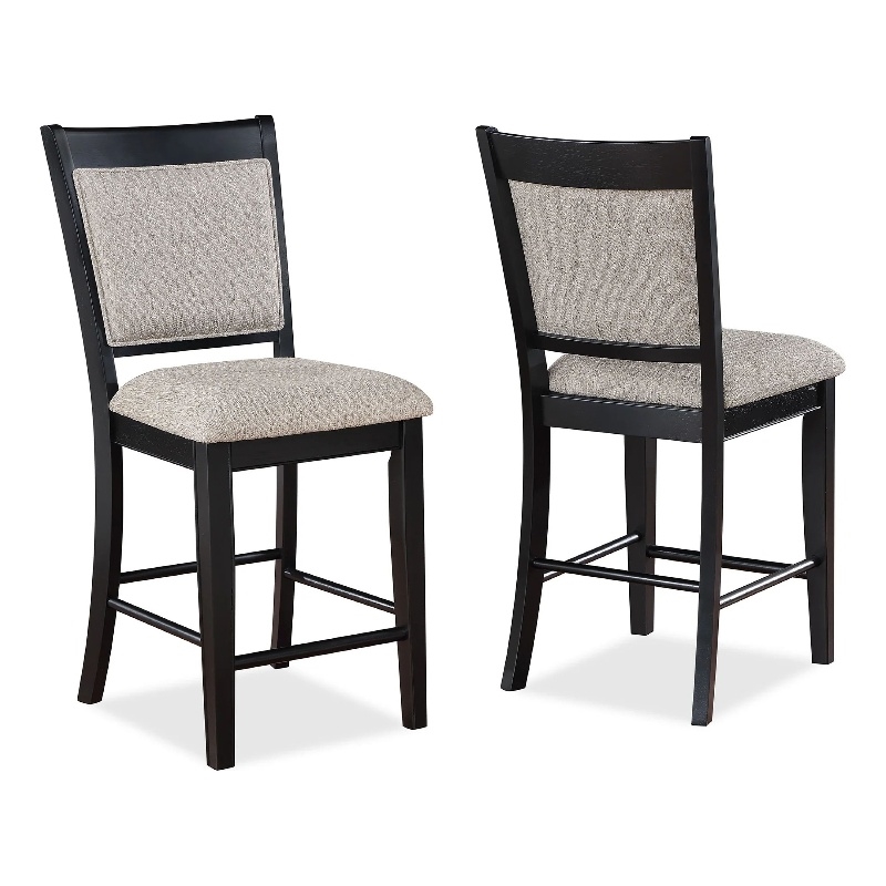 Filu Counter Height Chair Set of 2-Black Wood Frame-Gray Linen Seat