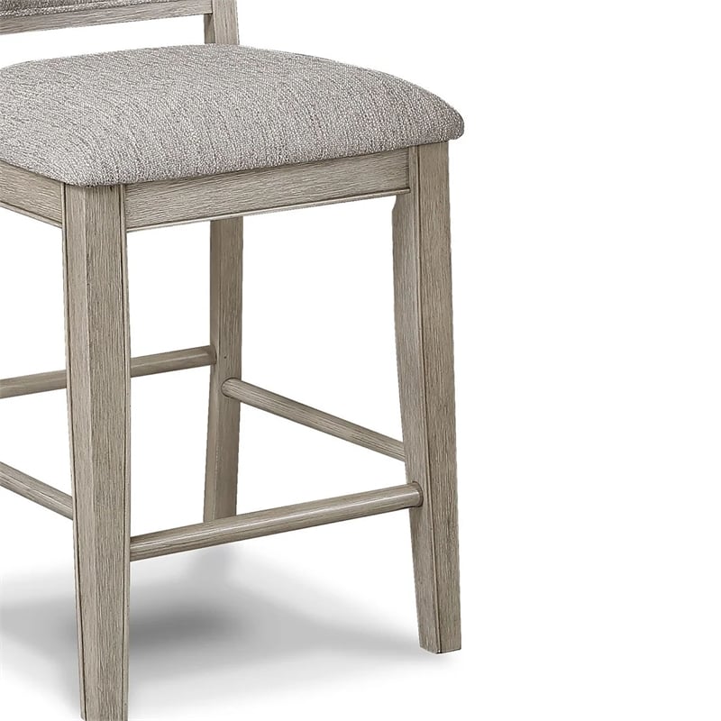 Filu Counter Height Chair Set of 2-White Oak Wood-Light Gray Fabric