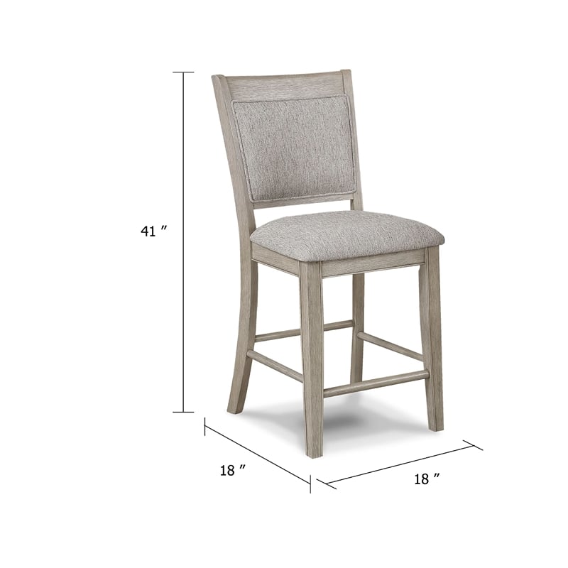 Filu Counter Height Chair Set of 2-White Oak Wood-Light Gray Fabric