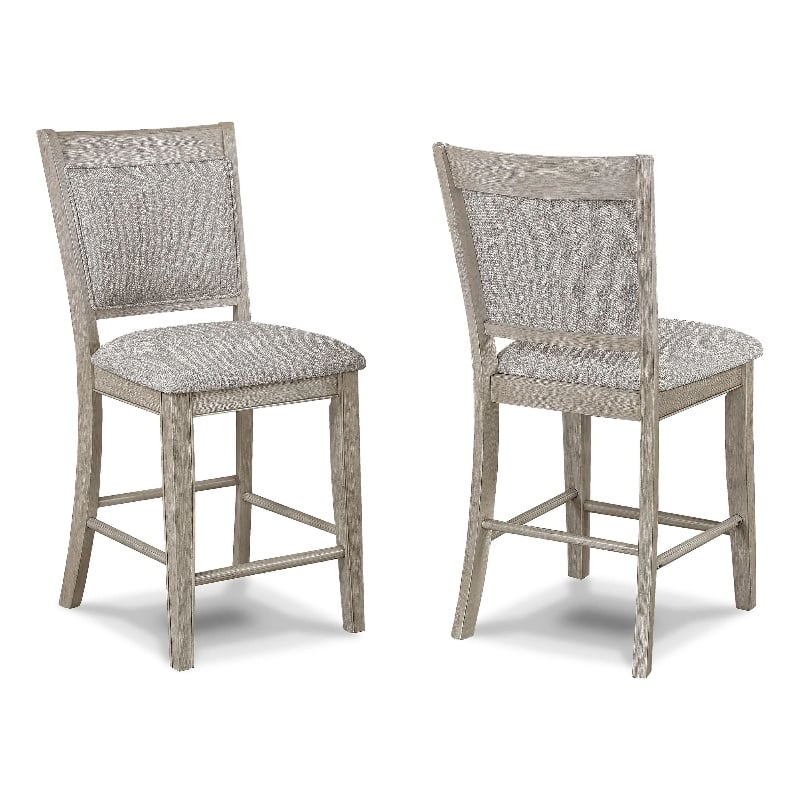 Filu Counter Height Chair Set of 2-White Oak Wood-Light Gray Fabric