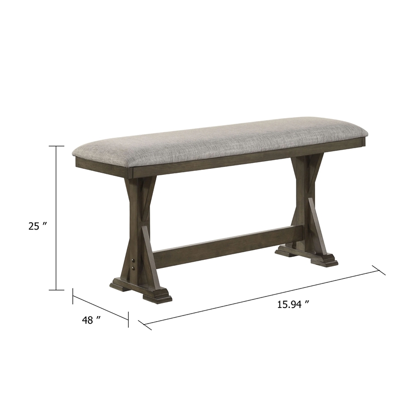 Omal Counter Height Dining Bench-Brown-Khaki Wood-Gray Fabric-48 Inch