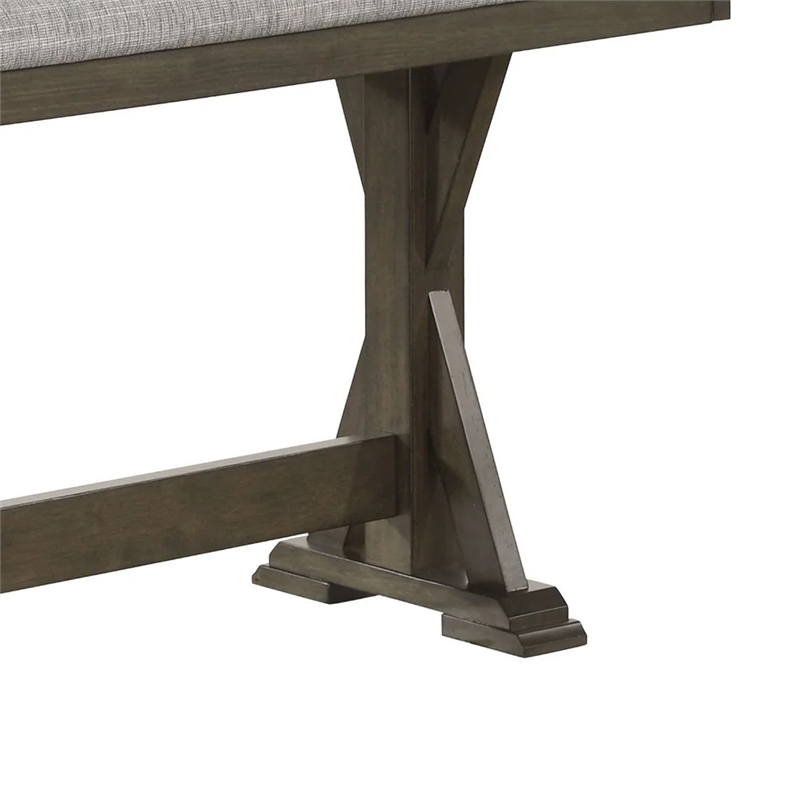 Omal Counter Height Dining Bench-Brown-Khaki Wood-Gray Fabric-48 Inch