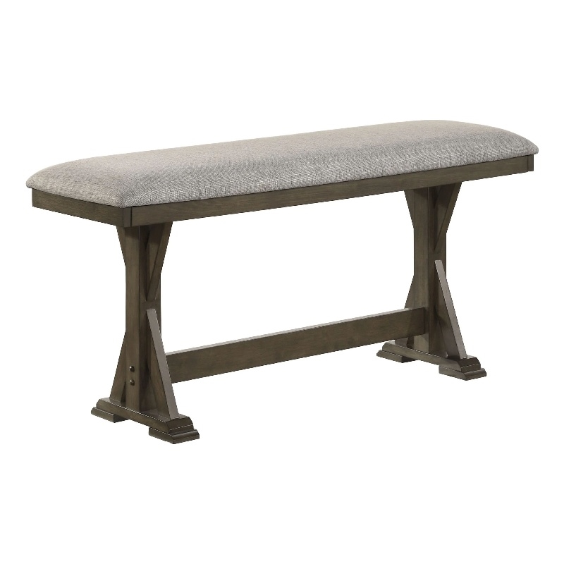 Omal Counter Height Dining Bench-Brown-Khaki Wood-Gray Fabric-48 Inch