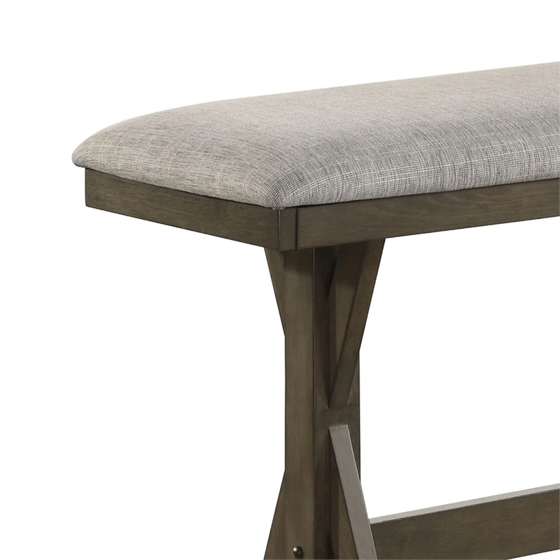 Omal Counter Height Dining Bench-Brown-Khaki Wood-Gray Fabric-48 Inch