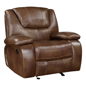 Licot Manual Glider Recliner Chair-Glossy Brown Top Grain Leather