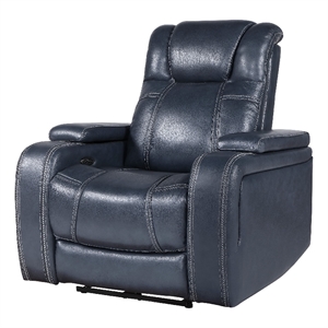 Ezia Power Reclining Chair-Power Headrest-Storage Arms-Blue Leather