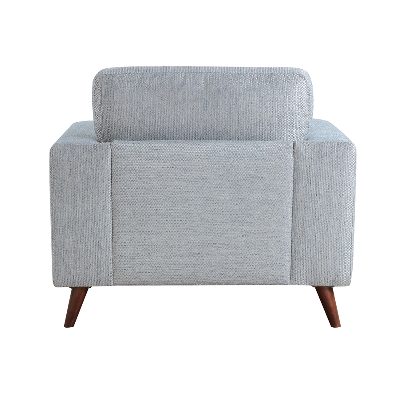 Ricca Armchair-Blue Gray Chenille-Foam-Angled Brown Wood Legs