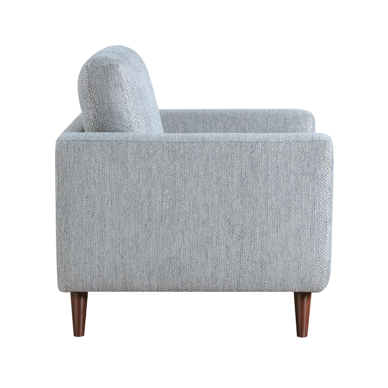 Ricca Armchair-Blue Gray Chenille-Foam-Angled Brown Wood Legs