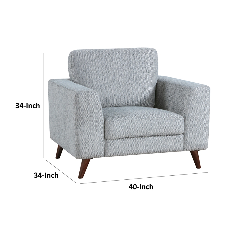 Ricca Armchair-Blue Gray Chenille-Foam-Angled Brown Wood Legs