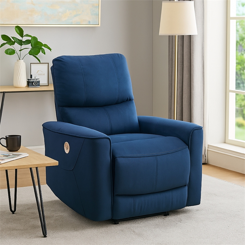 Erten Power Rocker Reclining Chair-Navy Blue Velvet-Solid Wood