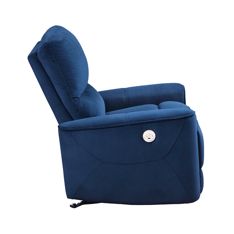 Erten Power Rocker Reclining Chair-Navy Blue Velvet-Solid Wood