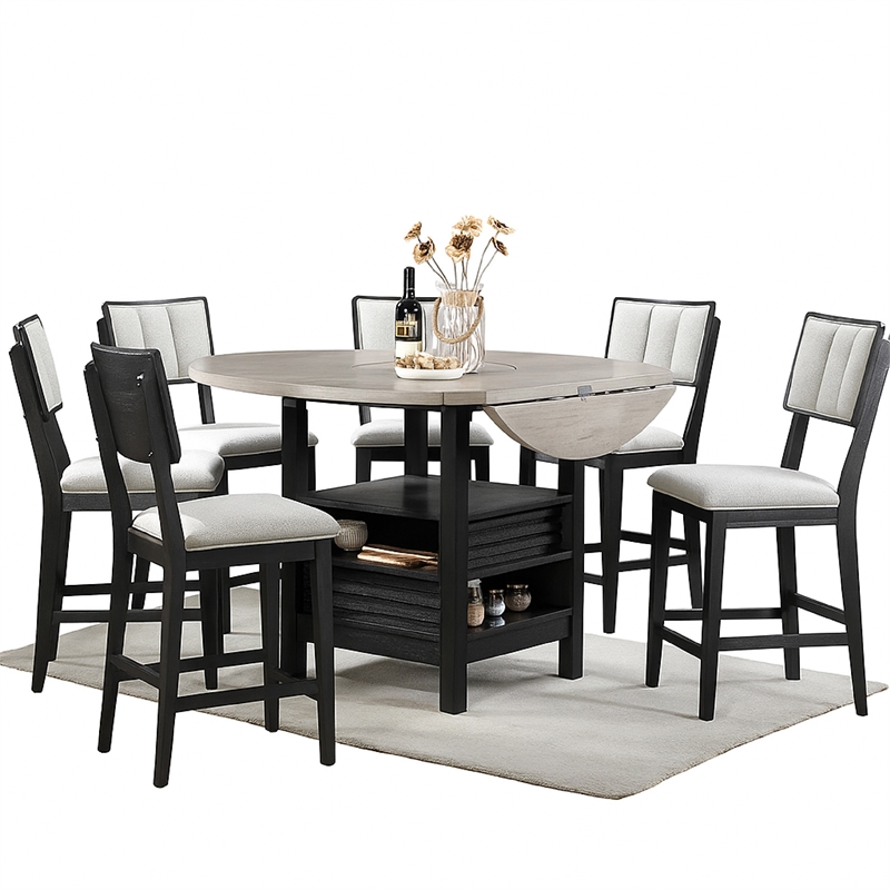 Kliu Counter Height Chair Set of 2-Light Gray Fabric-Black Wood Frame