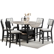 Kliu Counter Height Chair Set of 2-Light Gray Fabric-Black Wood Frame