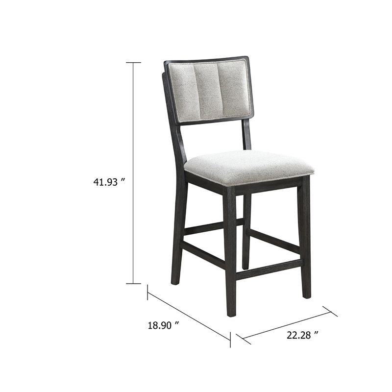 Kliu Counter Height Chair Set of 2-Light Gray Fabric-Black Wood Frame
