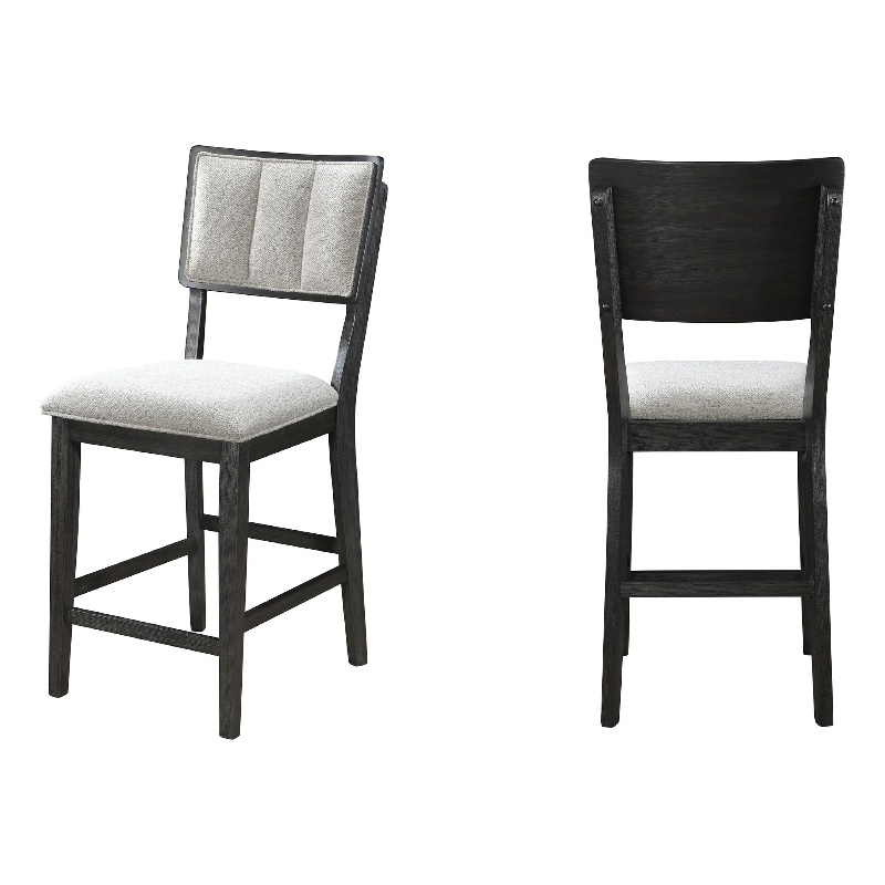 Kliu Counter Height Chair Set of 2-Light Gray Fabric-Black Wood Frame
