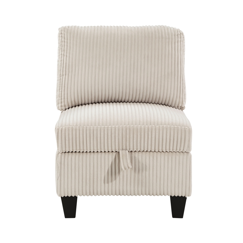 Ellene Modular Armless Chair With Storage-Soft Beige Corduroy