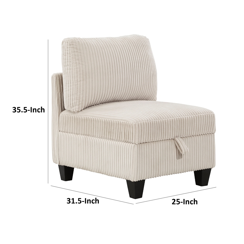 Ellene Modular Armless Chair With Storage-Soft Beige Corduroy