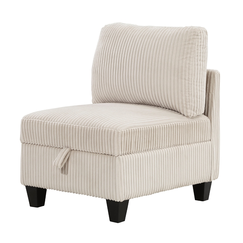 Ellene Modular Armless Chair With Storage-Soft Beige Corduroy