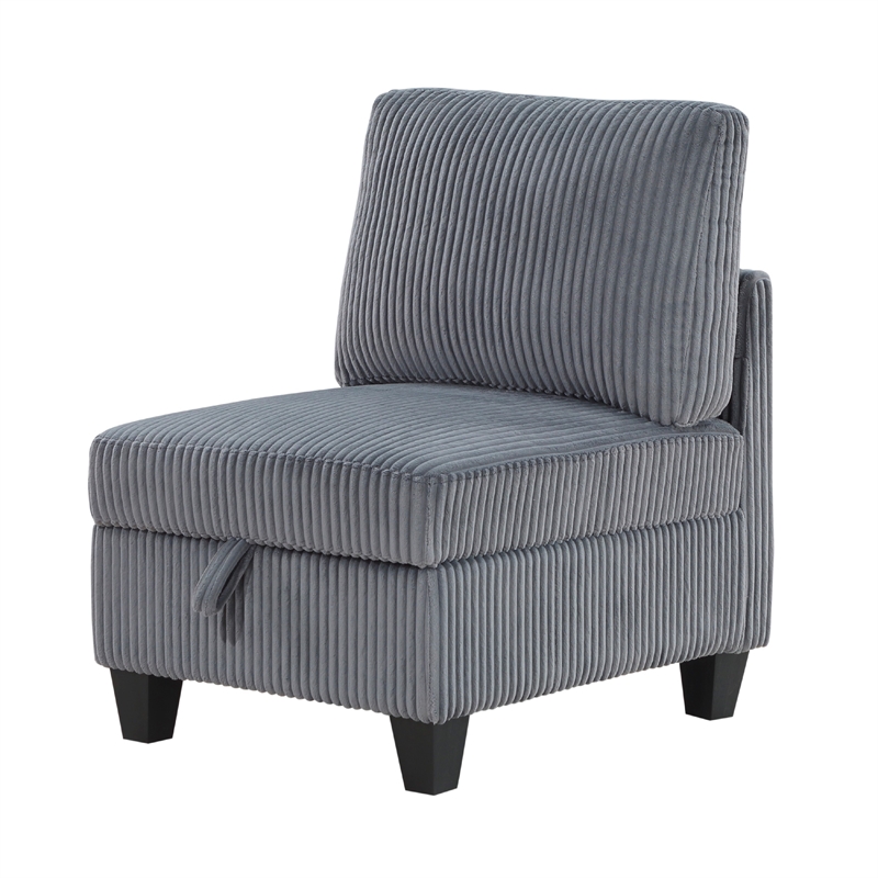 Ellene Modular Armless Chair With Storage-Soft Gray Corduroy