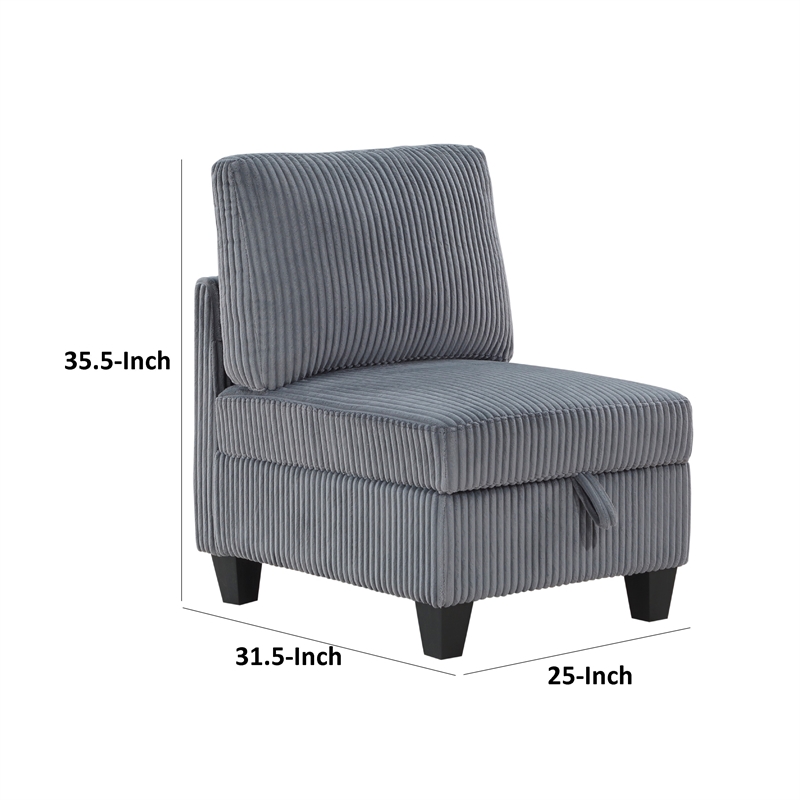 Ellene Modular Armless Chair With Storage-Soft Gray Corduroy