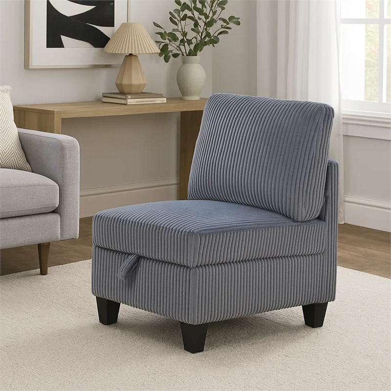 Ellene Modular Armless Chair With Storage-Soft Gray Corduroy