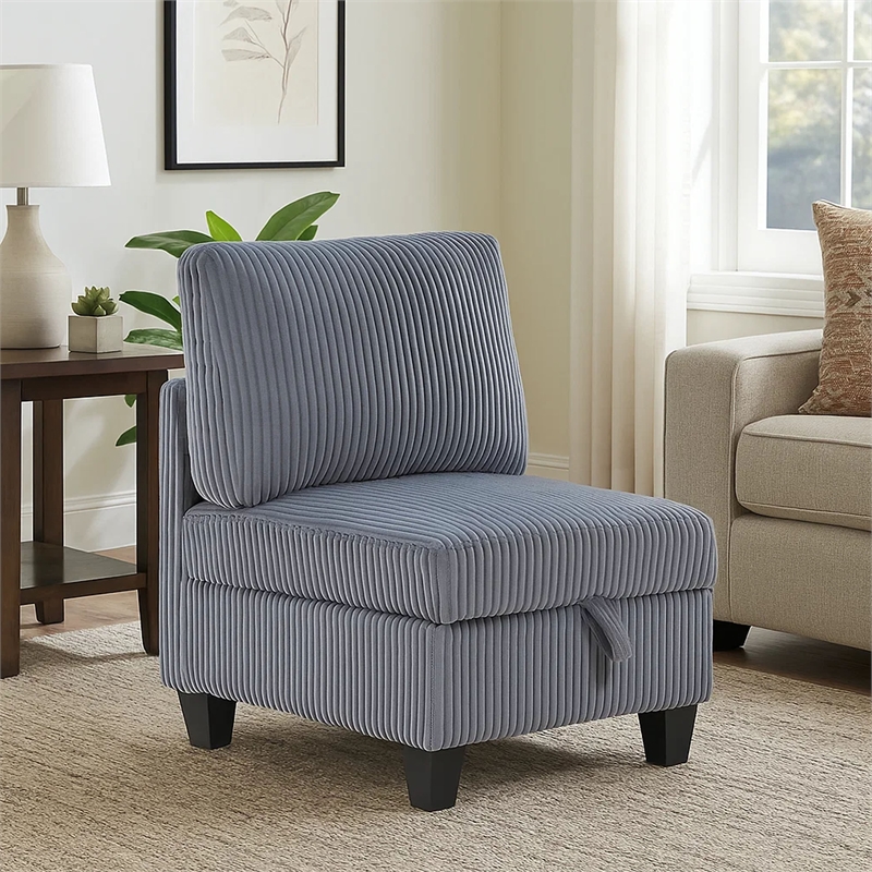 Ellene Modular Armless Chair With Storage-Soft Gray Corduroy