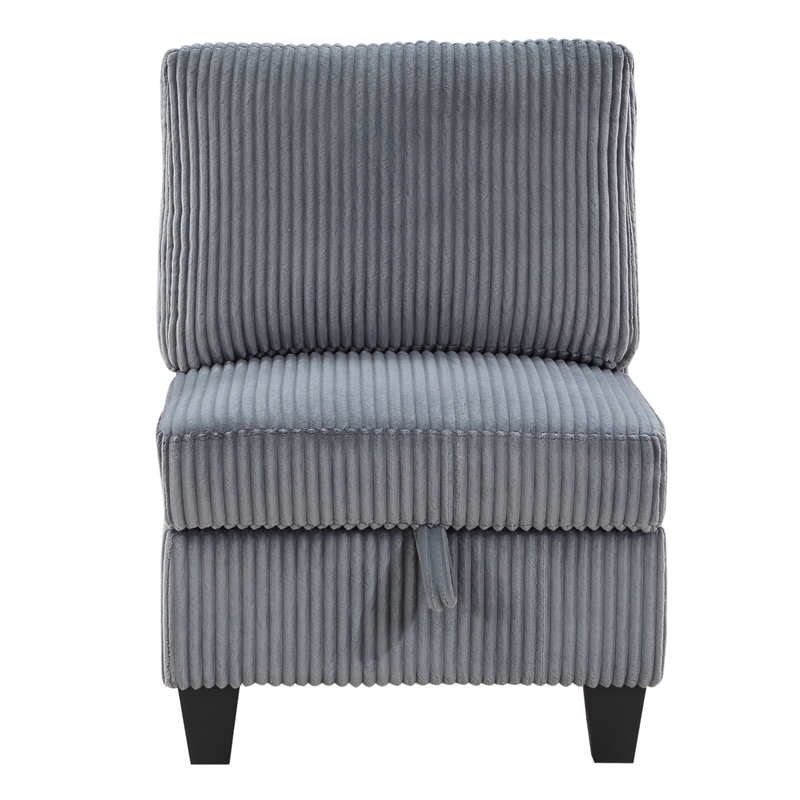 Ellene Modular Armless Chair With Storage-Soft Gray Corduroy