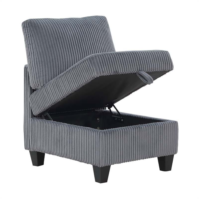 Ellene Modular Armless Chair With Storage-Soft Gray Corduroy