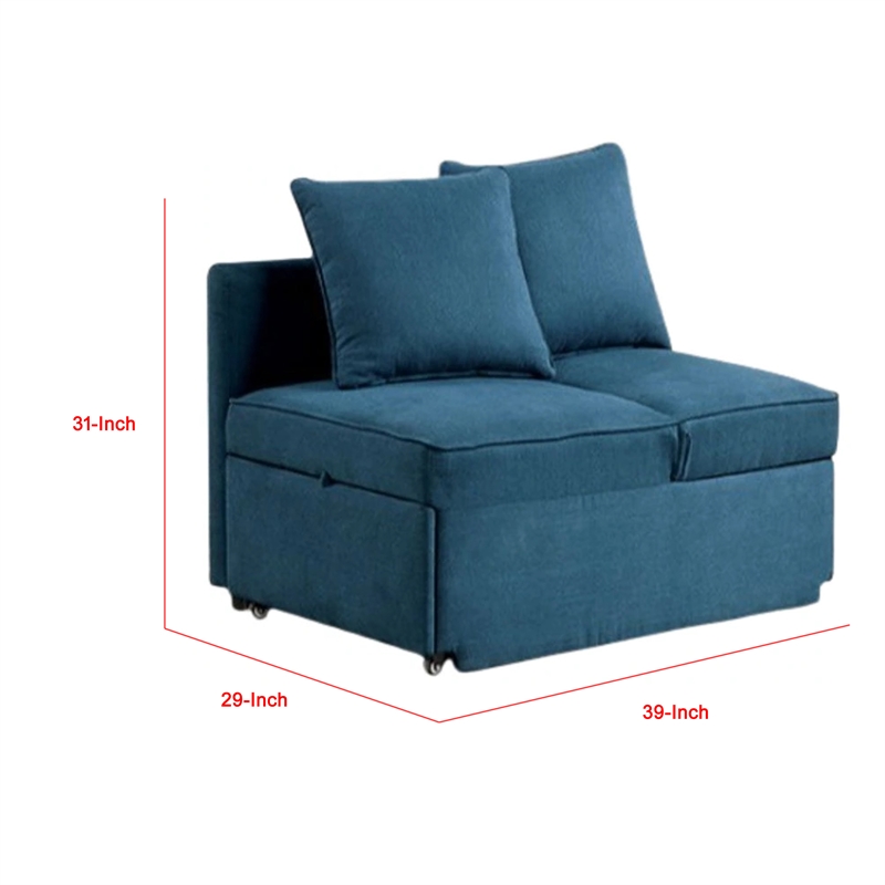 Bernie Modular Convertible Chair Futon-Teal Blue Fabric-Seat w Storage-2 Pillows