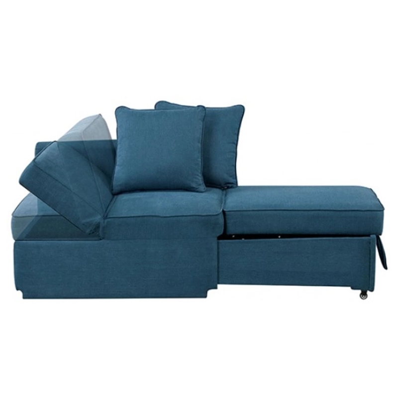 Bernie Modular Convertible Chair Futon-Teal Blue Fabric-Seat w Storage-2 Pillows