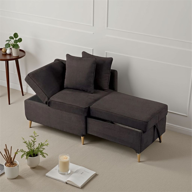 Bernie Modular Convertible Chair Futon-Gray-Multiple Configurations-2 Pillows