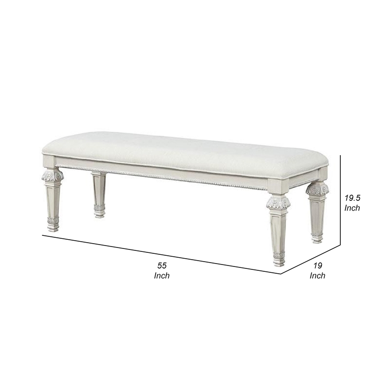 Miamy Bench-Cream White Wood Frame-Textured Fabric-55 Inch