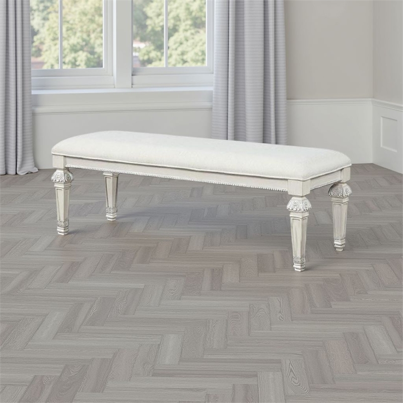 Miamy Bench-Cream White Wood Frame-Textured Fabric-55 Inch