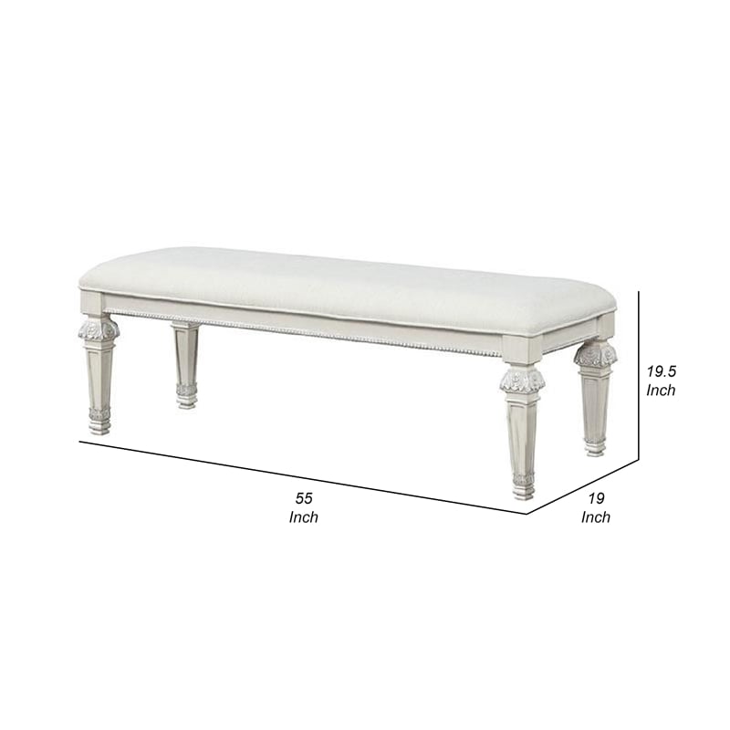 Miamy Bench-Cream White Wood Frame-Textured Fabric-55 Inch