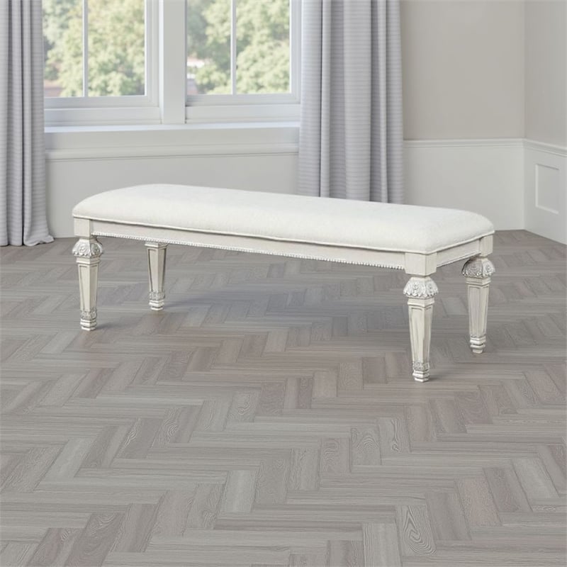 Miamy Bench-Cream White Wood Frame-Textured Fabric-55 Inch