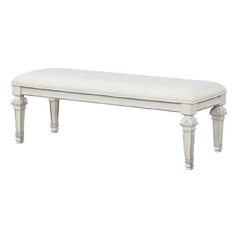 Miamy Bench-Cream White Wood Frame-Textured Fabric-55 Inch