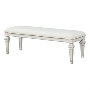 Miamy Bench-Cream White Wood Frame-Textured Fabric-55 Inch
