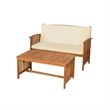 Kaila 2pc Outdoor Table and Loveseat Set-Beige Cushion-Natural Brown