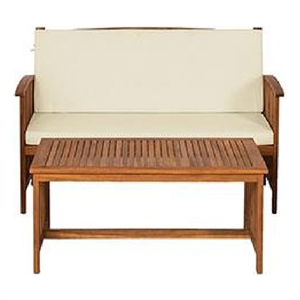 Kaila 2pc Outdoor Table and Loveseat Set-Beige Cushion-Natural Brown