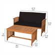 Kaila 2pc Outdoor Table and Loveseat Set-Black Cushion-Natural Brown