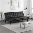Berie Futon Sofa Bed-Drop-Down Tray-Cupholder-Black Faux Leather