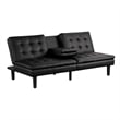 Berie Futon Sofa Bed-Drop-Down Tray-Cupholder-Black Faux Leather